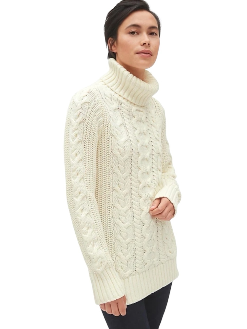 Gap Classic Ivory Chunky Cable Knit Wide Ribbed Turtleneck Fisherman Sweater Lrg